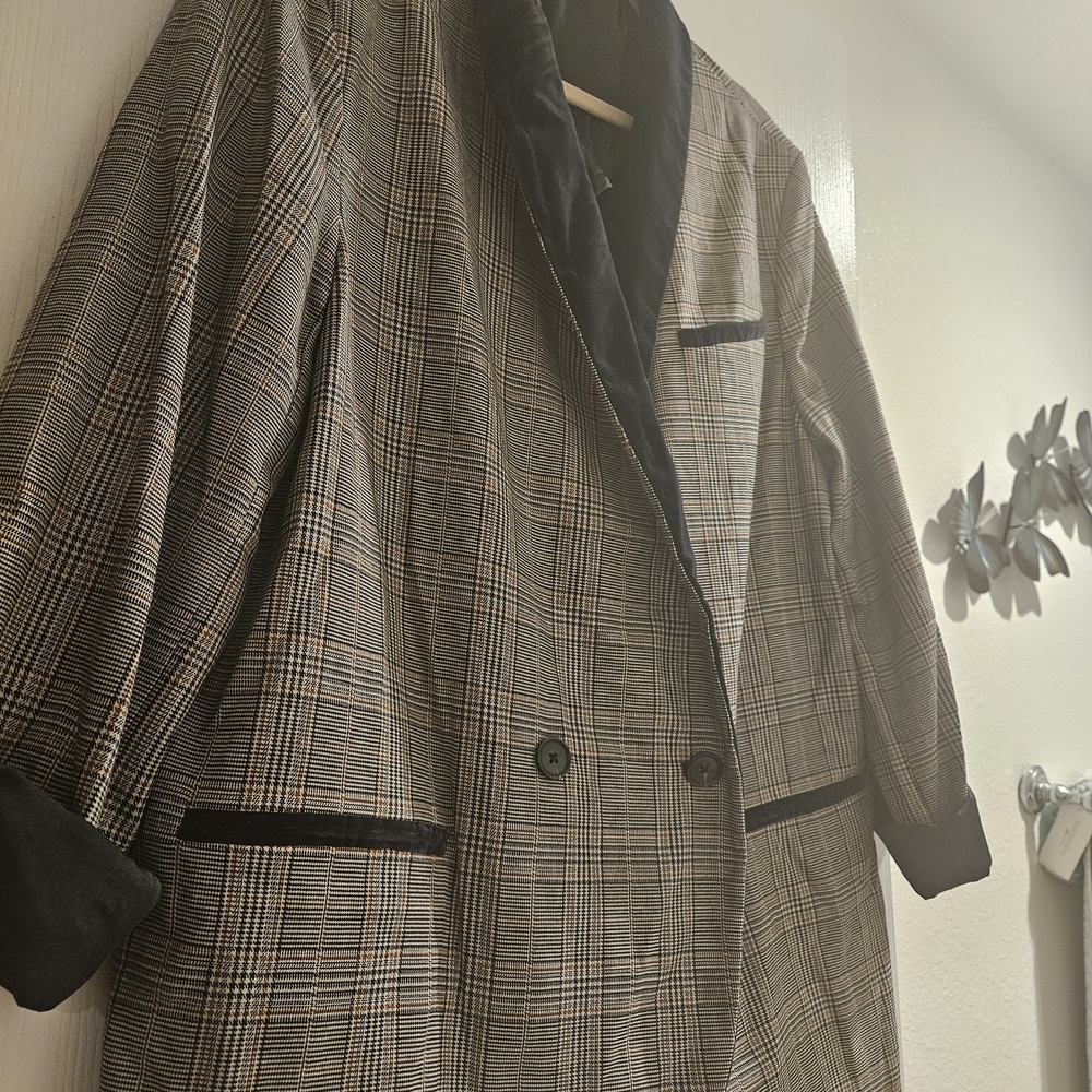 Free People Plaid Blazer - Black and Gray